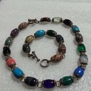 Mexico 925 Stone Necklace Bracelet Set Vintage (2)